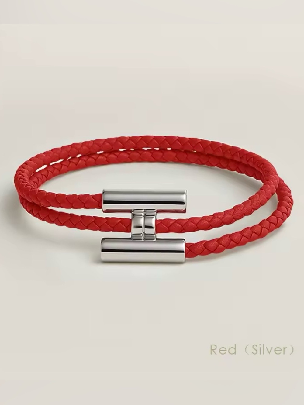 Leather Wrap Bracelet (ONE) Red/Silver